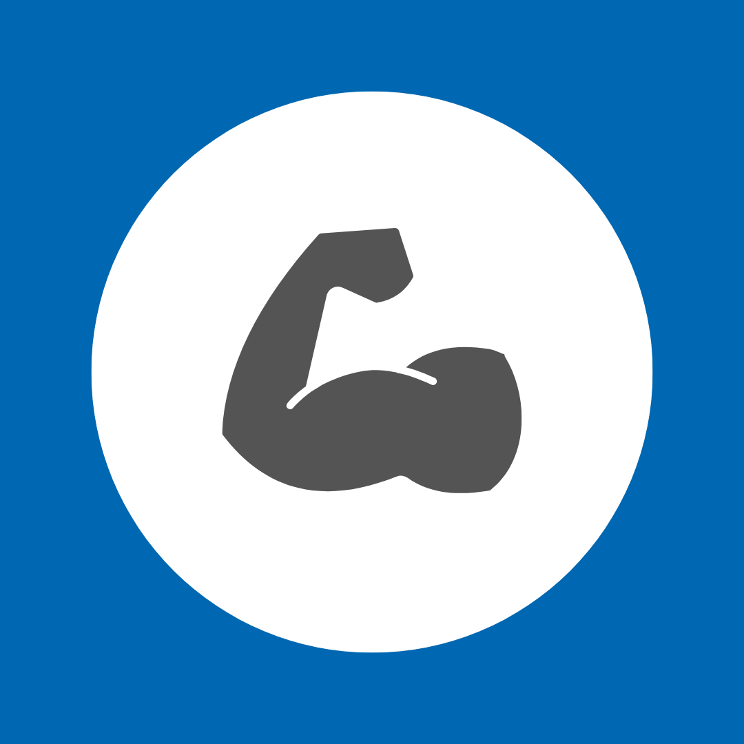 A button with a icon of a flexed arm with muscles.