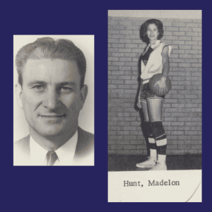 Two vintage photos, one of Madelon Eichhorn's father and a basketball yearbook photo of Madelon.